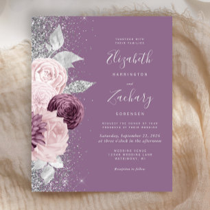 Budget Floral Mauve Blush Silver Glitter Wedding
