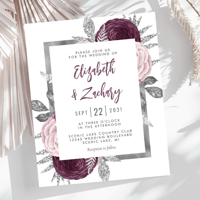 Budget Floral Mauve Pink Silver Wedding Invite (Creator Uploaded)