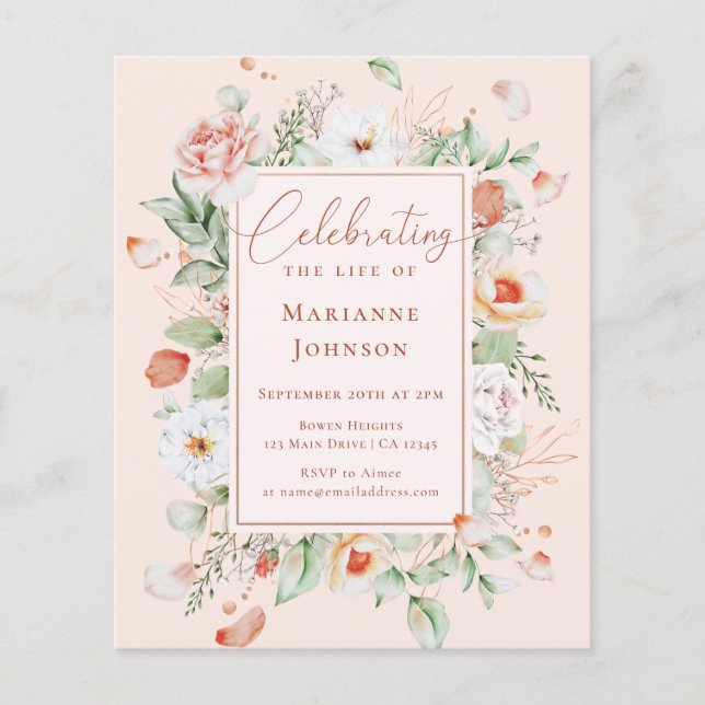 Budget Floral Memorial Celebration of Life Flyer (Front)