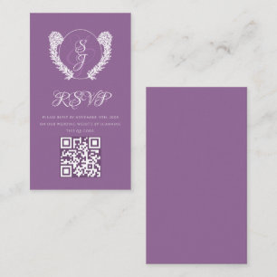 Budget Floral Monogram Lavender QR Code Wedding Enclosure Card