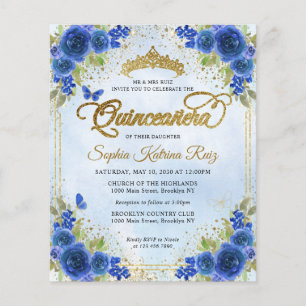 Budget Floral Navy Blue Gold Tiara Quinceañera