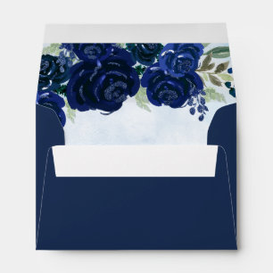 Budget Floral Navy Blue Grey Princess Quinceanera Envelope