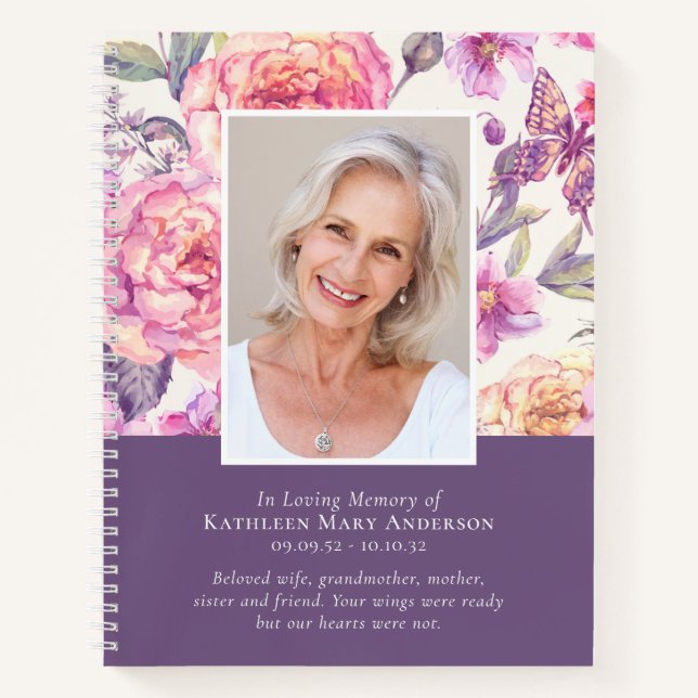 Budget Floral Peonies Funeral Guest Book (Front)