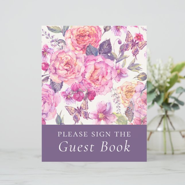Budget Floral Peony Funeral Guest Book Sign (Standing Front)