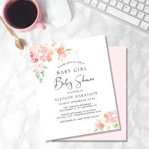 Budget Floral Pink Baby Girl Shower Invitation
