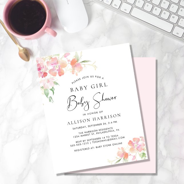 Budget Floral Pink Baby Girl Shower Invitation (Creator Uploaded)