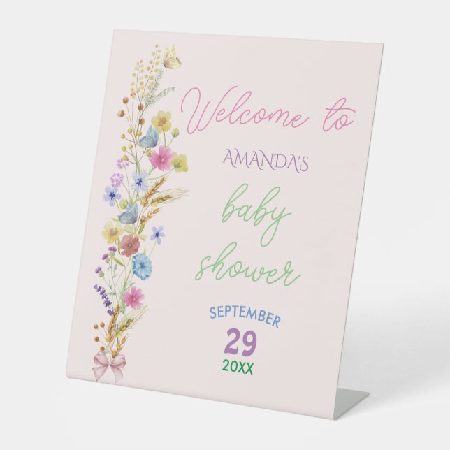Budget Floral Pink Baby Shower Welcome Sign (Front)