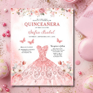 Budget Floral Pink Bilingual Spanish Quinceanera