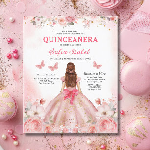 Budget Floral Pink Bilingual Spanish Quinceanera