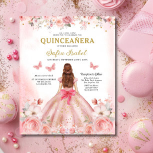 Budget Floral Pink Bilingual Spanish Quinceanera Flyer
