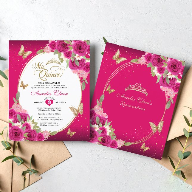 BUDGET Floral Pink Gold Butterfly Mis Quinceañera (Creator Uploaded)