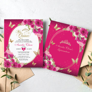 BUDGET Floral Pink Gold Butterfly Mis Quinceañera