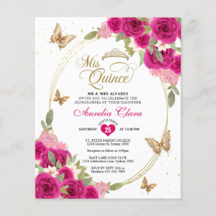 BUDGET Floral Pink Gold Butterfly Mis Quinceañera