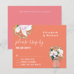BUDGET Floral Pink Magnolias Coral Wedding RSVP