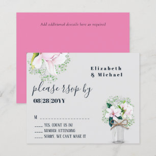 BUDGET Floral Pink Magnolias Grey Wedding RSVP