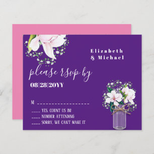 BUDGET Floral Pink Magnolias Purple Wedding RSVP