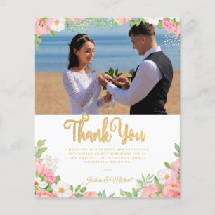 Budget Floral Pink Photo Wedding Thank You Card