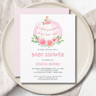 Budget Floral Pink Pumpkin Baby Shower Invitation