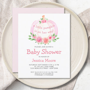 Budget Floral Pink Pumpkin Baby Shower Invitation
