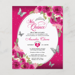 BUDGET Floral Pink Silver Butterfly Quinceañera