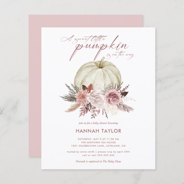 Budget Floral Pumpkin Girl Baby Shower Invitation (Front/Back)