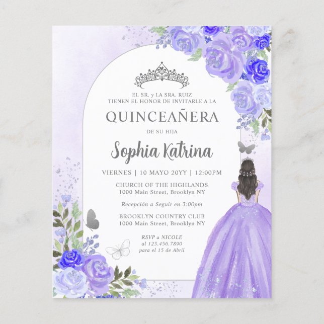 Budget Floral Purple BILINGUAL Spanish Quinceanera (Back)