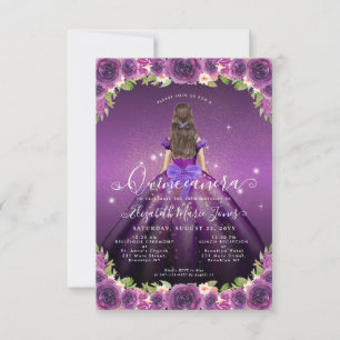 Budget Floral Purple Gold Princess Quinceanera Card