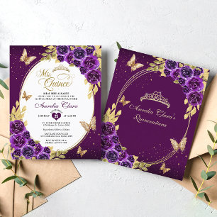 BUDGET Floral Purple Gold Tiara Mis Quinceanera