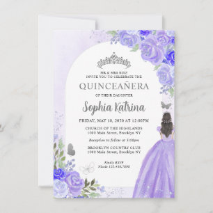 Budget Floral Purple Grey Princess Quinceanera Card