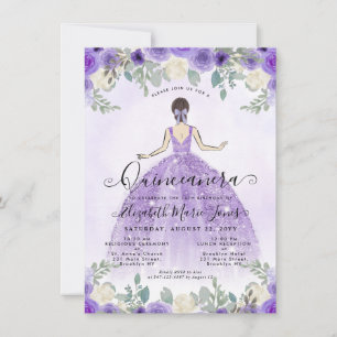Budget Floral Purple Princess Birthday Quinceanera Card