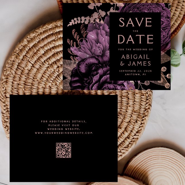 Budget Floral Purple Rose Gold QR Code Save Date (Creator Uploaded)