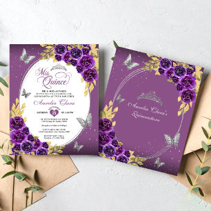 BUDGET Floral Purple Silver Butterfly Quinceañera