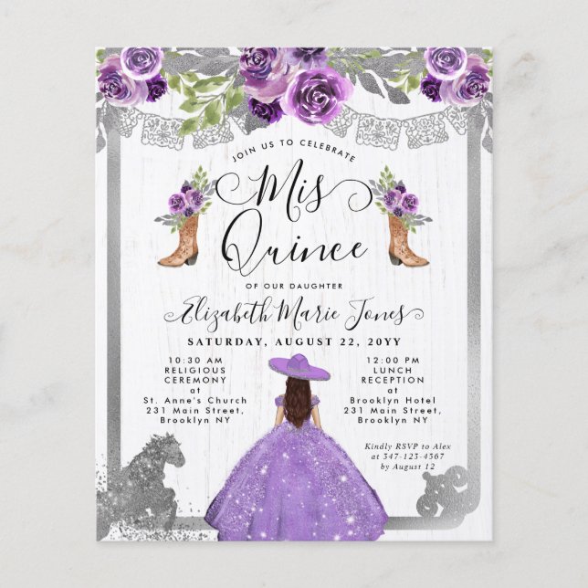 Budget Floral Purple Silver Charra Quinceanera (Front)