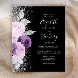 Budget Floral Purple Silver Glitter Black Wedding