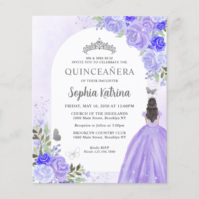 Budget Floral Purple Violet Princess Quinceanera (Front)