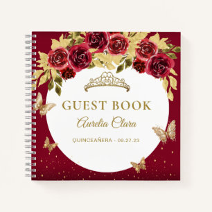 BUDGET Floral Red Gold Butterfly Guest Book