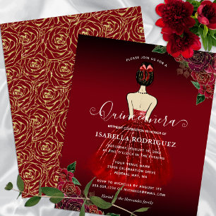 Budget Floral Red Princess Gold Quinceañera