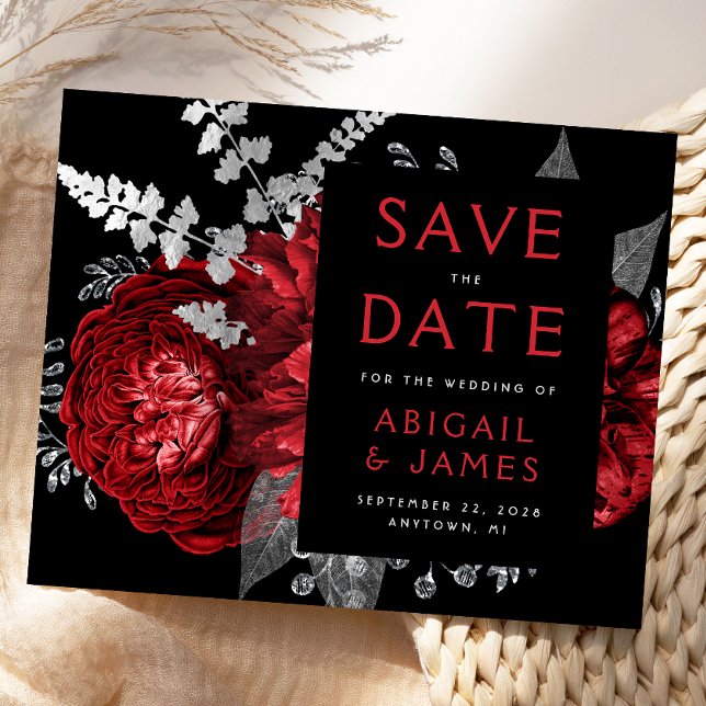 Budget Floral Red Silver Wedding Save the Date (Creator Uploaded)