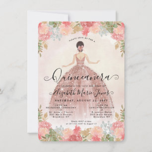 Budget Floral Rose Gold Pink Princess Quinceanera Card