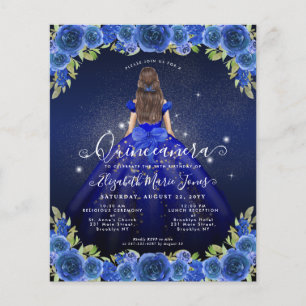 Budget Floral Royal Blue Gold Princess Quinceanera