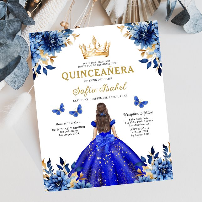Budget Floral Royal Blue Princess Quinceanera (Creator Uploaded)