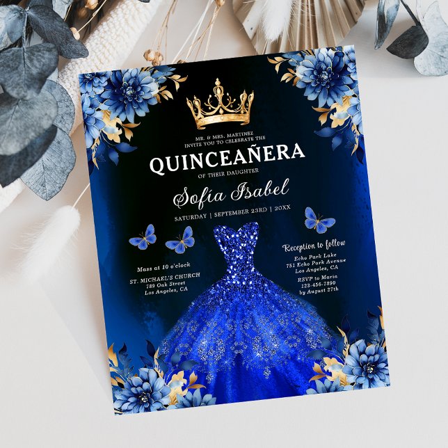 Budget Floral Royal Blue Princess Quinceanera Flyer (Creator Uploaded)