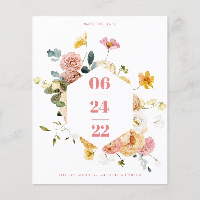 Budget Floral Save the Date Flyer (Front)