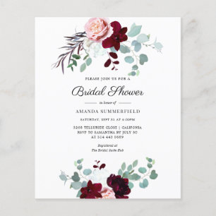 Budget Floral Script Bridal Shower Invitation