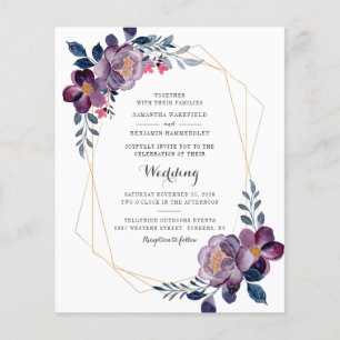Budget Floral Script Purple Geometric Wedding