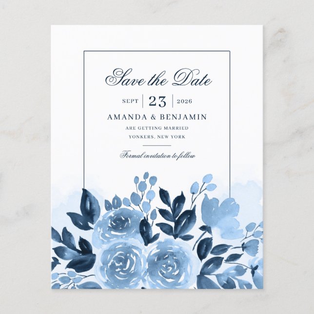 Budget Floral Script Watercolor Save The Date (Front)