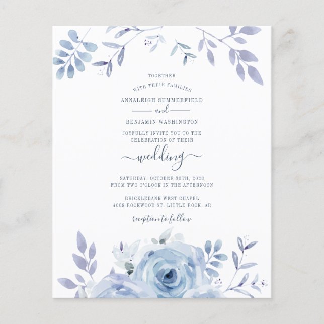 Budget Floral Script Watercolor Wedding Invitation (Front)