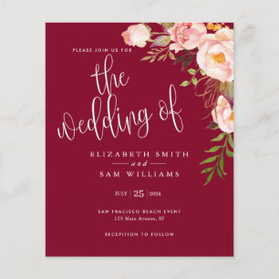 Budget Floral Simple Burgundy Wedding Invitation Flyer