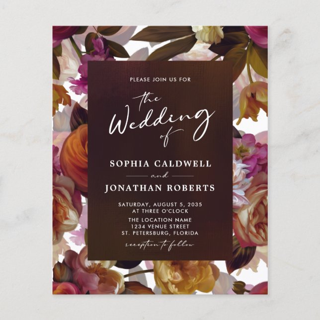 Budget Floral Splendour QR Code Wedding Invitation (Front)