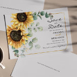 Budget Floral Sunflower Eucalyptus Save The Date Flyer<br><div class="desc">Create a modern Sunflower Floral save the date budget card with this cute template featuring beautiful rustic floral bouquet, geometric gold effect frame, with modern simple typography. TIP: Matching wedding suite cards like RSVP, wedding programs, banners, tapestry, gift tags, signs, and other wedding keepsakes and goodies are available in the...</div>